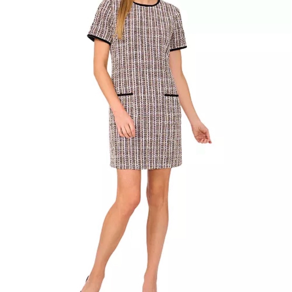 CeCe Women's Contrast-Trim Tweed Short-Sleeve Dress